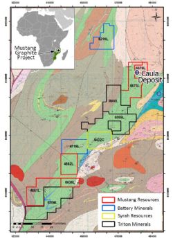 Location of graphite project areas in the Montepuez district.