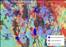 Map of NSW tenements back in October 2015 (black) and ERM tenements(blue) versus tenement situation in October 2017 (red)