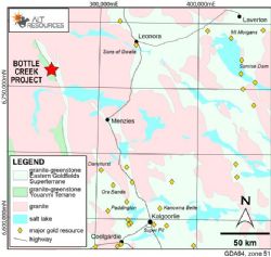 ocation of the Bottle Creek Gold Mine, 100 km NE of Menzies.