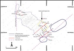 Paris deposit plan showing December 2017 drill hole collars in comparison with past drilling and the Paris silver resource outline
