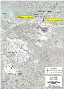 Figure LE2. Drill locations at Lees Prospect including section locations.