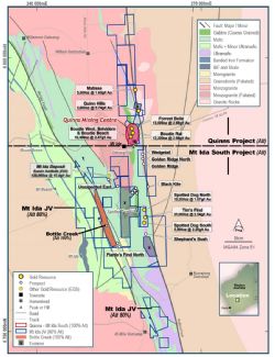 Location of the Quinns, Mt Ida South and Mt Ida JV Projects, in the Mt Ida Greenstone Belt, WA. Individual prospects are shown