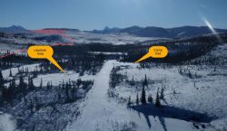 Newman Creek airstrip and camp location (with the Red Mountain Project to the west (right)).