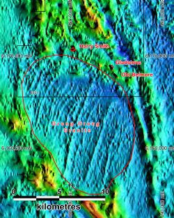 Aeromagnetic imagery with the interpreted extent of the Grong Grong granite.
