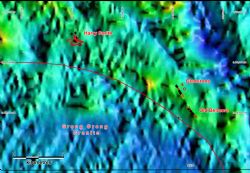 Aeromagnetic imagery – detail, showing soil anomalies and old workings.