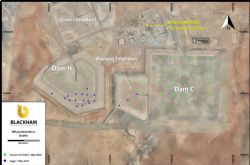 Wiluna Tailings Hole Location Plan (Southern Half) with Stage 1 drilling in green and Stage 2 drilling in blue