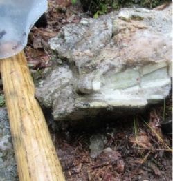 Spodumene crystals at the Viau Dallaire pegmatite