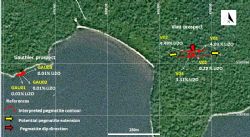 Selective grab samples location at Viau and Gauthier prospects