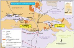 Location of Napperby Uranium Project with respect to Core's NT uranium assets