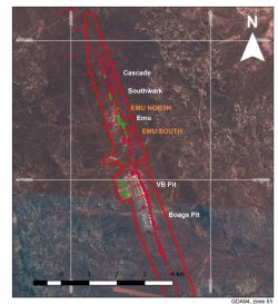 Location of modelled deposits at Bottle Creek