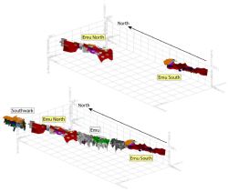 Mineralisation model for Emu Extensions (top) looking north east