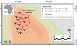 Locations of Drillholes and the plan view of mineralisation of 2018 Graphite and V2O5 Resource