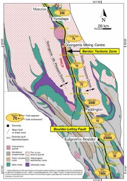 Gold endowment along the Bardoc Tectonic Zone and the contiguous Boulder-Lefroy Fault