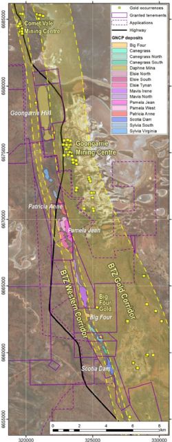 The Gold Corridors of the Bardoc Tectonic Zone and its relationship to the Goongarrie Nickel Cobalt Project.