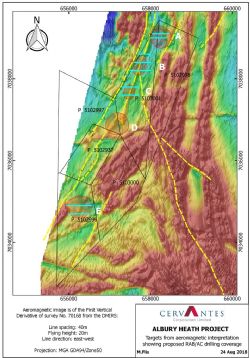 Aeromagnetic image showing Cervantes' tenement holdings