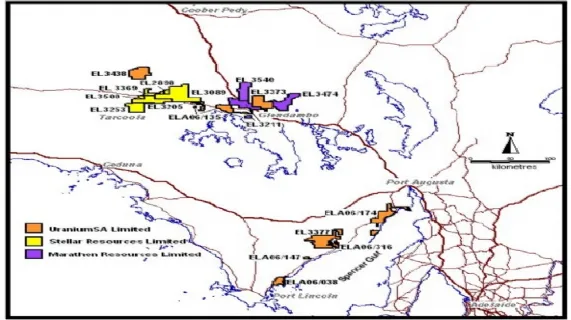 UraniumSA's tenement position in South Australia