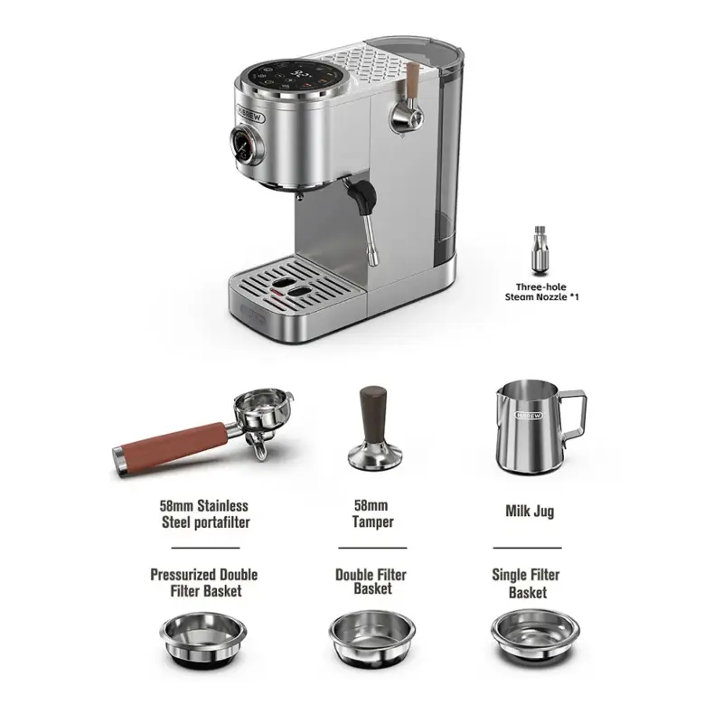HIBREW DUAL BOILER ESPRESSO MACHINE WITH INTUITIVE TOUCHSCREEN H13 SILVER