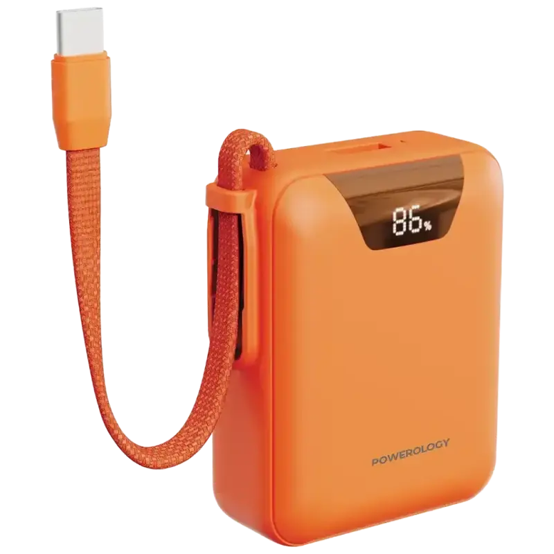 POWEROLOGY YORK SUPERMINI 10000mAh POWERBANK WITH PD 22.5W & BUILT-IN TYPE-C ORANGE PPBM101OG