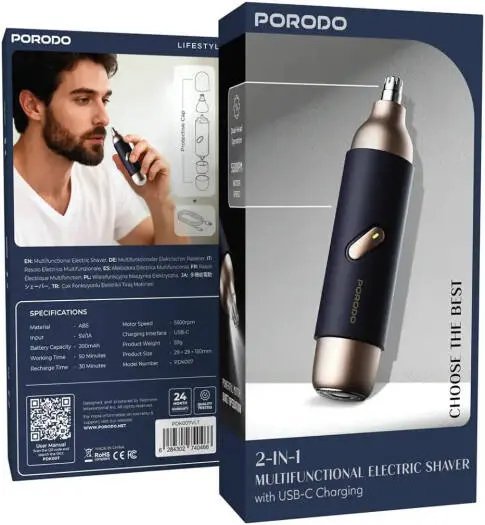 PORODO MUILTIFUNTIONAL ELECTRIC SHAVER WITH USB-C CHARGING PDK007 NOSE