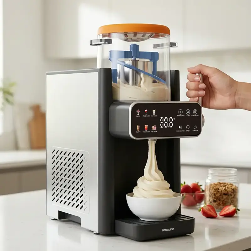 Porodo Lifestyle Frappé Ice Cream & Slushie Maker with Multi-Texture Ice Maker - Black & Orange PDLFST2506BKOG