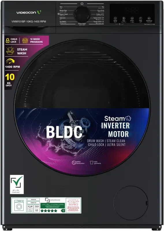 VIDEOCON WASHER FRONT LOAD 10 KG 12 PROGRAMS BLACK COLOR VWM101BF