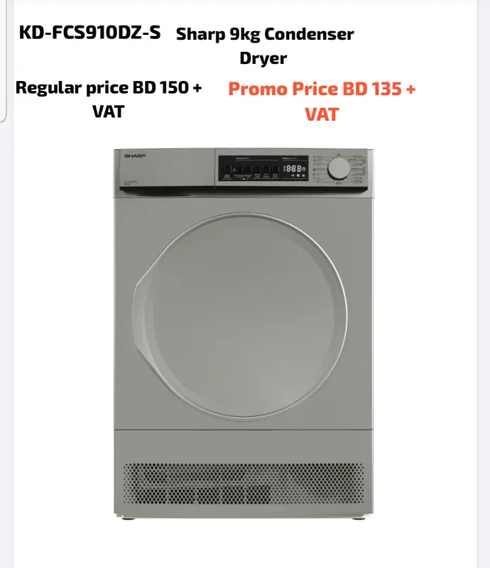 SHARP CONDENSER DRYER 9 KG SILVER KD-FCS910DZ-S 