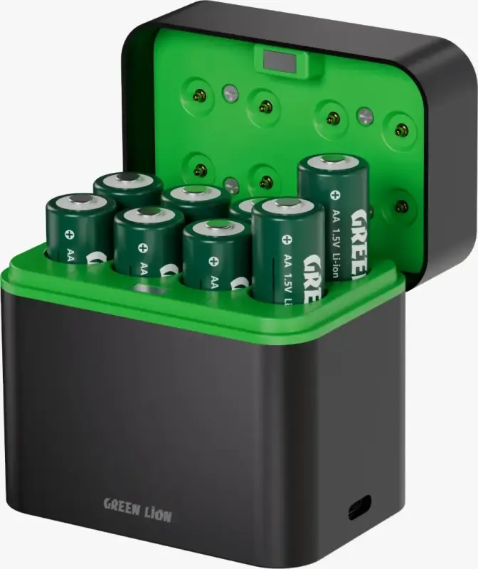 GREEN LION RECHARGEABLE 8*AA BATTERY DOCK USB-C GNRBAA8PCBK