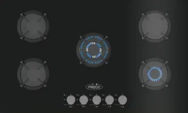 FREGO BI GAS HOB 90CM BLACK GLASS  FGH-90DFB MADE IN TURKEY ( 1 YEAR FULL WARRANTY )