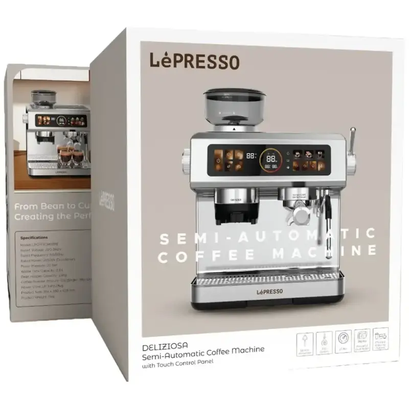 LEPRESSO DELIXIOSA SEMI-AUTOMATIC COFFEE MACHINE WITH TPUCH CONTROL PANEL - SILVERLPCFFSCM0098SL