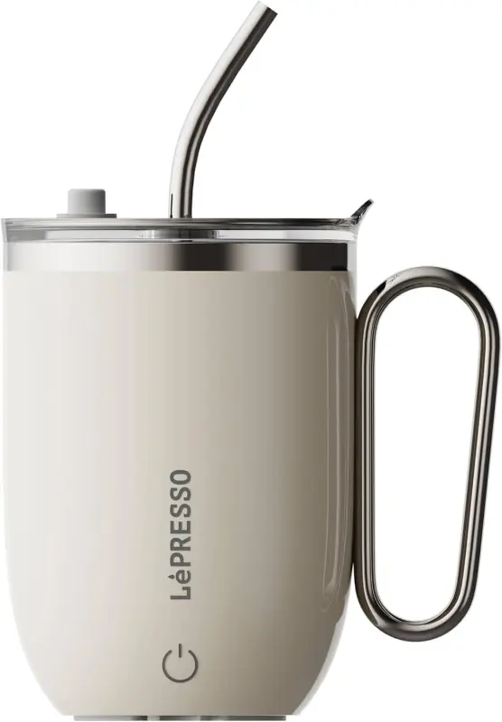 LEPRESSO Sip Spin Magnetic WHITR Auto Stirring Mug with Touch Button LPCFFASM0073WH
