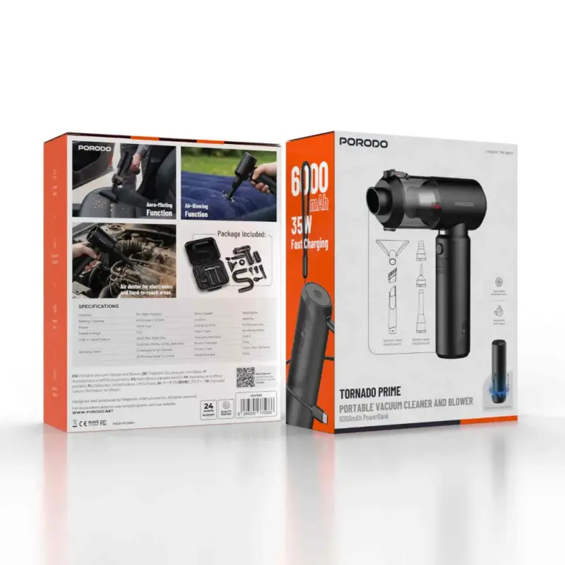 PORODO POTABLE VACUUM CLEANER AND BLOWER 6000mAh PDS5BK
