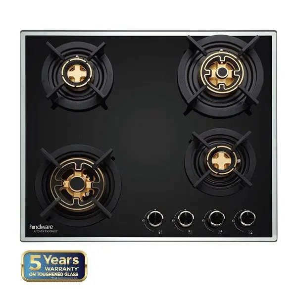 HINDWARE BI GAS HOB 60 CM BLACK GLASS ERICA 4B 60 CM MADE IN INDIA ( 1 YEAR FULL WARRANTY )