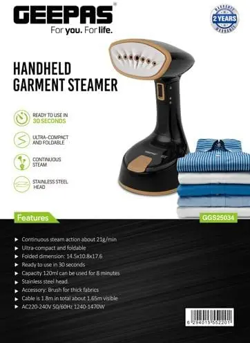 GEEPAS HAND GARMENT STEAMER 1470W 120ML GGS25034 MADE IN CHINA ( 2 YEAR FULL WARRANTY )