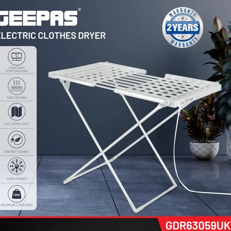 GEEPAS ELECTRIC CLOTHES DRYER 230WGDR63059UK MADE IN CHINA ( 2 YEAR FULL WARRANTY )