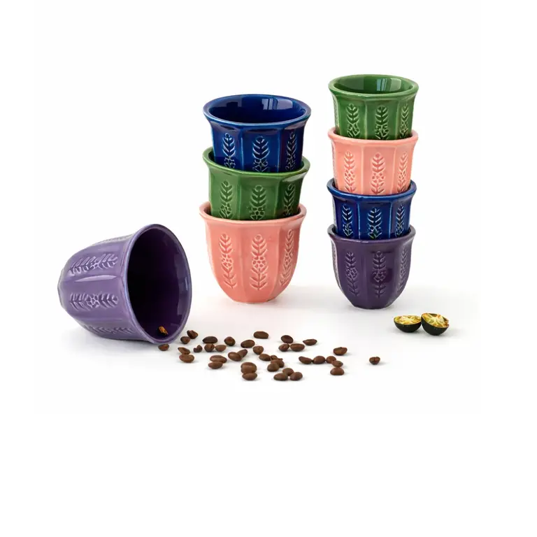 CERAMIC COFFEE CUP FEATURING A TRADITIONAL SAUDI COFFEE DESIGN 180ML ( GREEN )