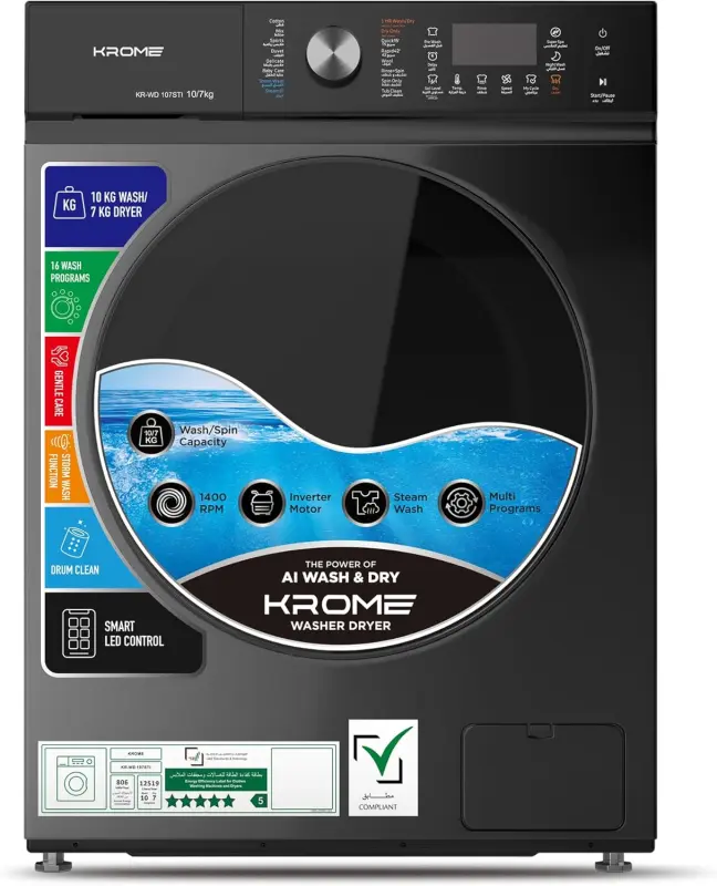 KROME WASHER DRYER 10/7 KG KR-WD107STI