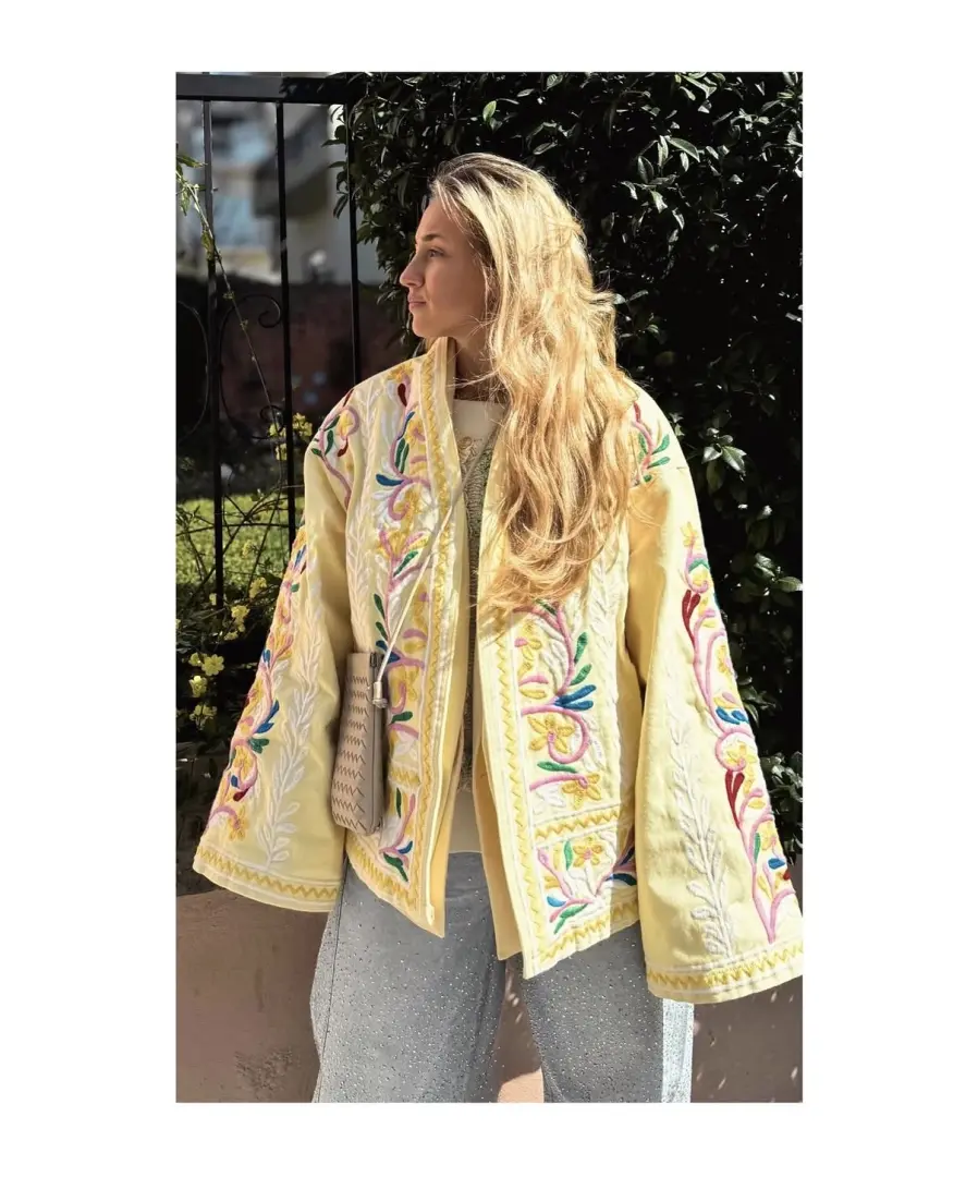 Sunlit Garden Embroidered Cotton Kimono