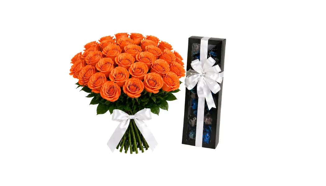 Chocolate Box (240g) & 25 Orange Roses