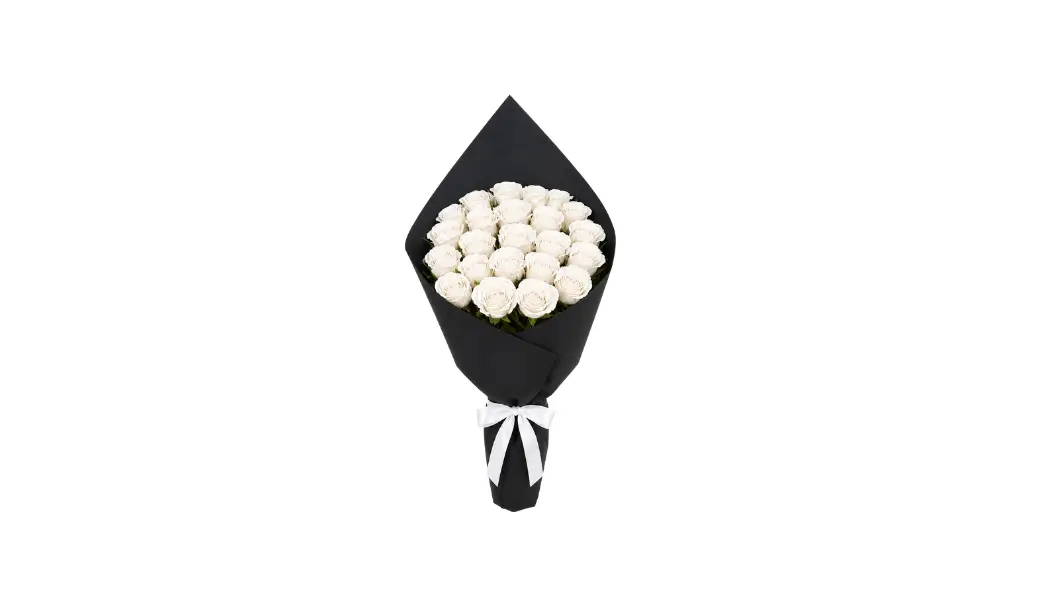 25 White Rose Wrapped Bouquet
