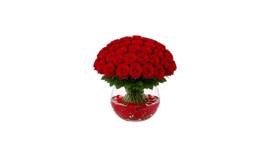 50 Red Rose Vase Arrangement