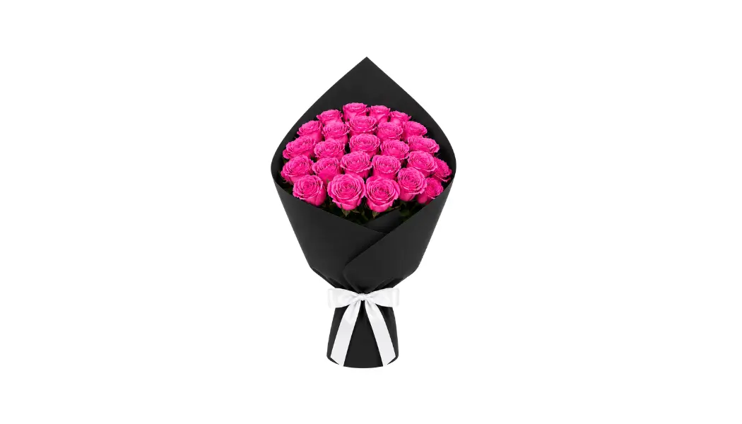 25 Fuchsia Rose Wrapped Bouquet