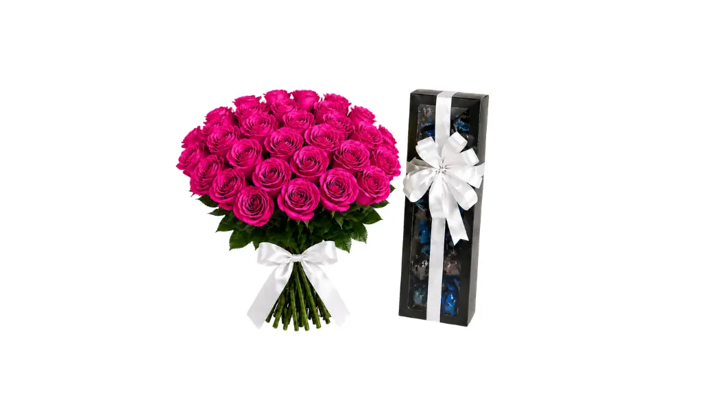 Chocolate Box (240g) & 25 Fuchsia Roses