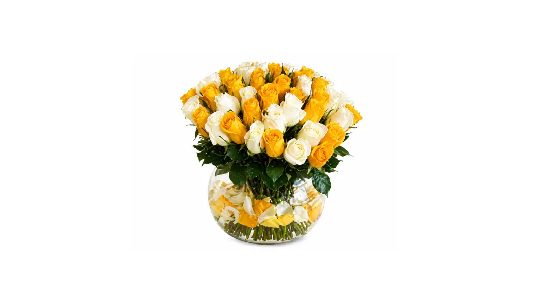 50 Yellow & White Rose Vase Arrangement
