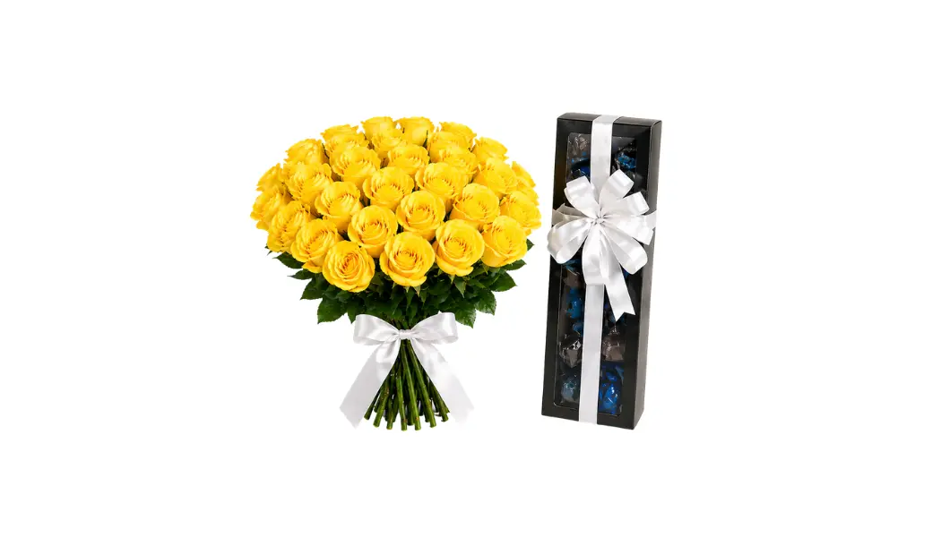 Chocolate Box (240g) & 25 Yellow Roses