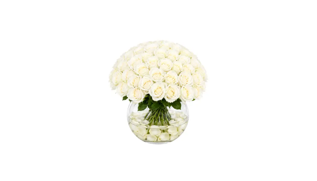 100 White Rose Vase Arrangement