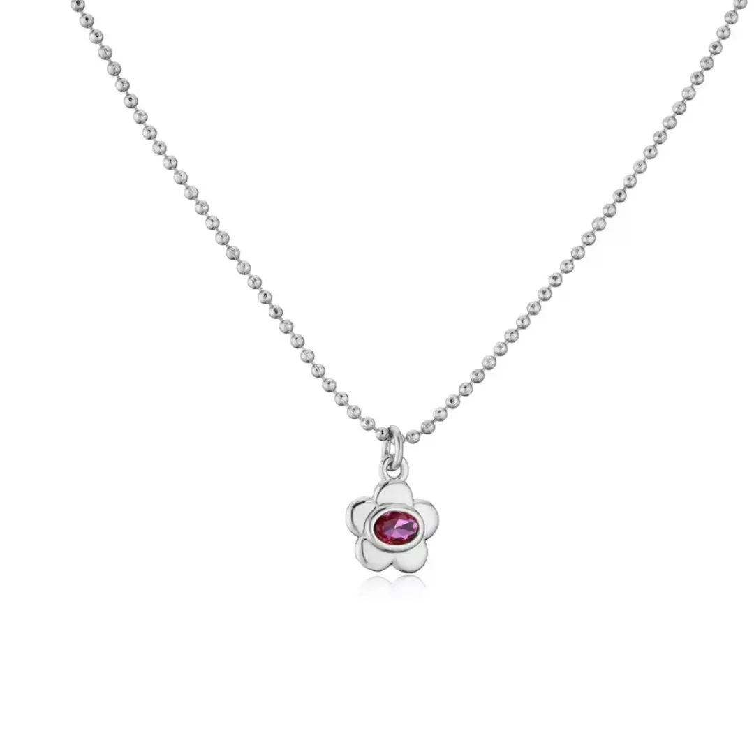 Ruby Bloom Necklace ( Silver )