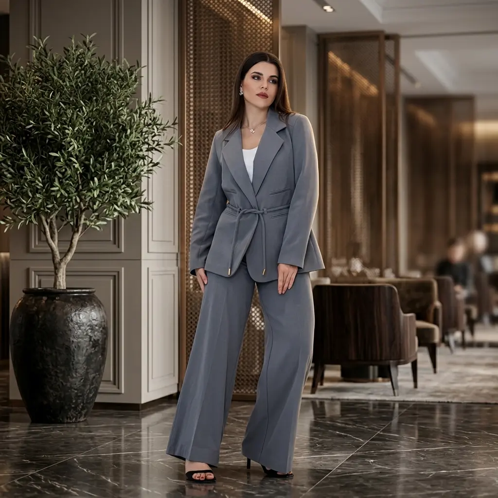 Grey Two Pieces Outfit with Belt - MR1025-02