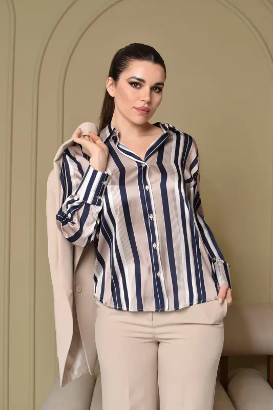 Blue and Beige Blouse MR0226-7