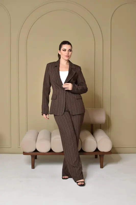 Brown Striped Linen Suit FG0226-01