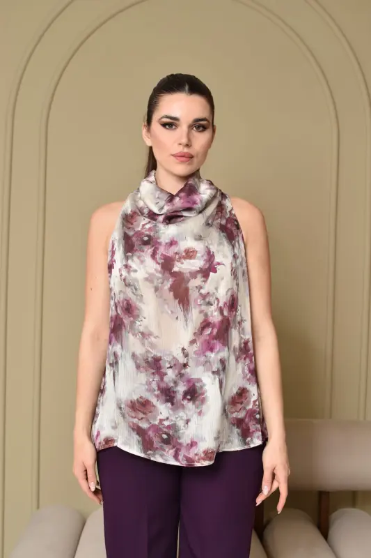 Blouse Purple with grey ST0225-2